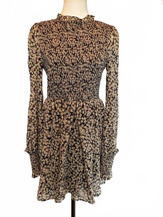 Lulus Dresses & Skirts - Lulus Floral Forever Navy Blue Beige Smocked Long Sleeve Mini Dress Medium